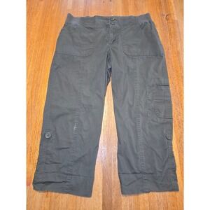 Christopher & Banks Women 4 Olive Green 2 Button Stretch Cargo Roll Tab Capris